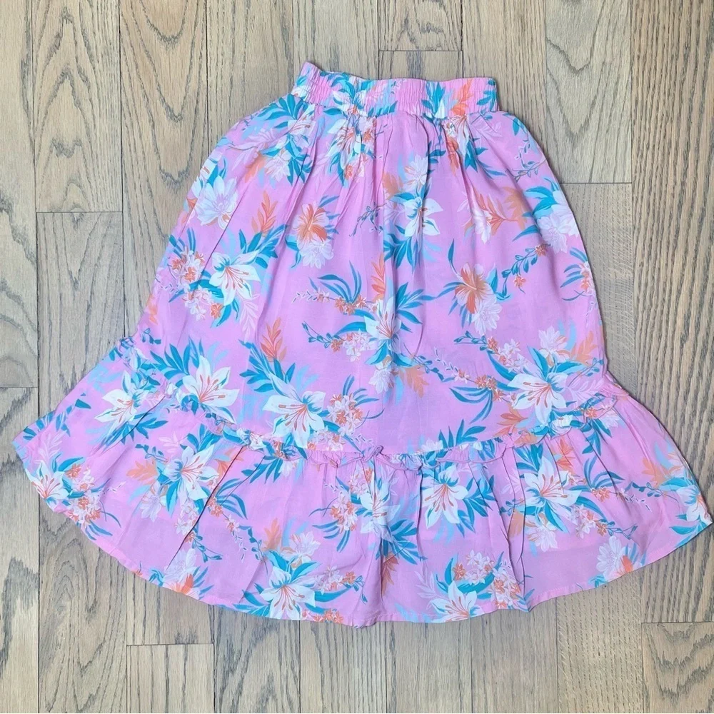Osh Kosh B’Gosh Girls’ Pink Floral Pull On Midi Skirt Size 7